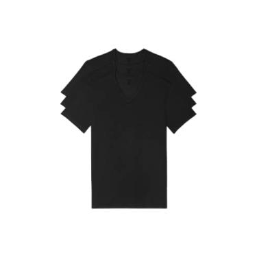 Imagem de Calvin Klein Camisetas masculinas clássicas de algodão com gola V, Preto/preto, M