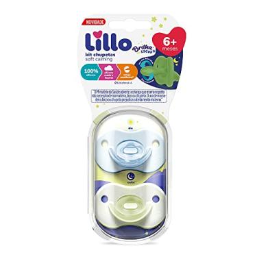 Imagem de Lillo Kit De Chupeta 100% Silicone Calming Brilha No Escuro Bico Simétrico 6+ Meses - Azul
