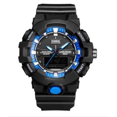 Imagem de Relógio masculino esportivo weide digital e analógico preto azul wa3j8006 multifunção