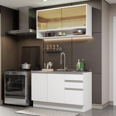 Imagem de Cozinha Compacta Madesa Glamy 120002 com Armário e Balcão (Sem Tampo e Pia) – Branco