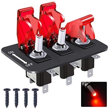 Imagem de Twidec Painel de interruptor com interruptor de 3 gangs, com interruptor de interruptor de luz LED de 12 V, 20 A, carro de corrida resistente, SPST de 3 pinos, liga/desliga ASW-07DRRMZ-BZ