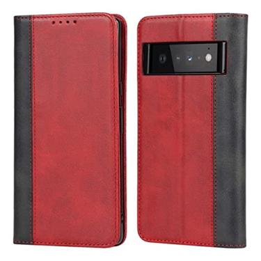 Imagem de Capa para Google Pixel 6/6 Pro, Capa carteira de couro luxuosa com compartimentos para cartão Kickstand TPU à prova de choque Capa interna magnética Flip Stand Capa protetora para celular, vermelha, 6 Pro 17 cm