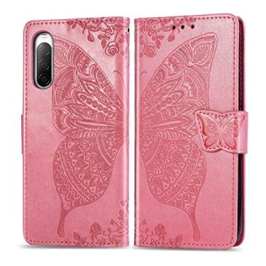 Imagem de HONGYAN Capa de telefone Para Sony Xperia 10 II Butterfly Love Flor Em relevo caso de couro flip horizontal com suporte/cartão/carteira/cordão Capa protetora