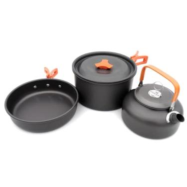 Imagem de Conjunto de panelas de acampamento conjunto de bule de chá conjunto de 2 a 3 pessoas conjunto de panela e bule (laranja)