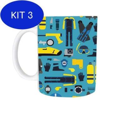 Imagem de Kit 3 Caneca Caça Mergulho Dive Arpãos Norkel Polímero 325ml - Naltic