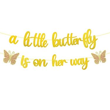Imagem de A Little Butterfly is on Her Way Banner, Butterfly Baby Shower Decorations for Girl Pink and Gold, Butterfly Gender Reveal Baby shower, Baby Girl Butterfly Baby Shower Party DecorationsF