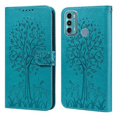 Imagem de For Motorola Moto G60 Tree & Deer Pattern Pressed Printing Horizontal Flip Leather Phone Case