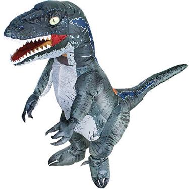 Imagem de Fantasia de dinossauro inflável JUROSAICA, para adultos, Velociraptor, Tiranossauro Rex, fantasia de Halloween de corpo inteiro, unissex, cinza