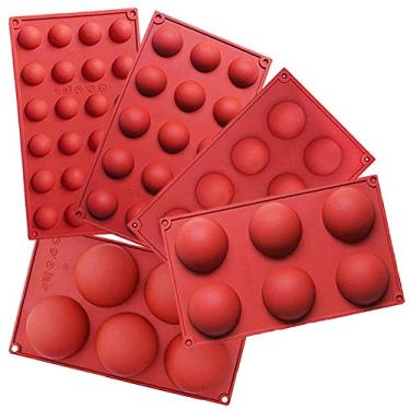 Imagem de Pacote com 5 moldes de silicone para esfera, molde de cúpula de silicone Ausplua semiesfera molde de assar para fazer doces, chocolate, bolo, mousse, gelatina, vários tamanhos