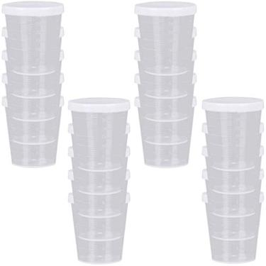 Imagem de Goeielewe 20 peças de copos de plástico para medicamentos com tampas, copos transparentes reutilizáveis graduados de 30 ml copos de medição de escala transparente, recipiente de medida para comprimidos mistos, medicamentos líquidos