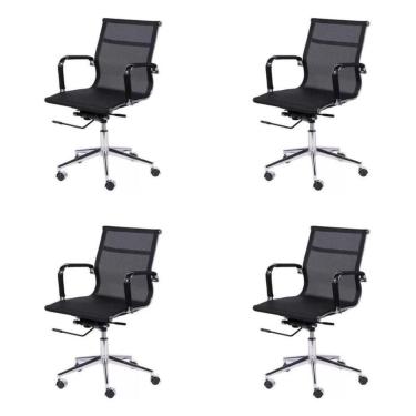 Imagem de Conjunto 4 Cadeiras de Escritório com Rodízios Tela Baixa OR Design Preto