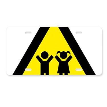 Imagem de DIYthinker Símbolo de aviso amarelo preto crianças placa de licença decoração aço inoxidável automóvel
