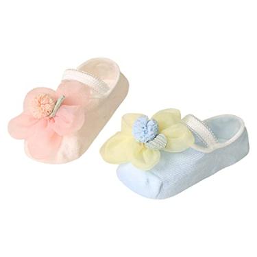 Imagem de Meias infantis para meninas, respirável, floral, meias de chão, meias antiderrapantes 2 peças para meninos (azul, 6 a 12 meses)