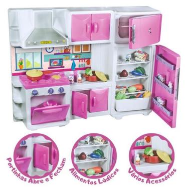 Imagem de Cozinha Infantil Grande Maxi House Rosa Com Fogão Geladeira Panelinhas