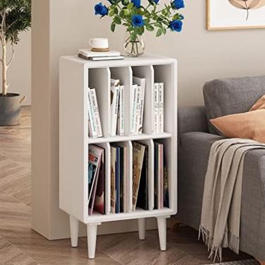 Imagem de Estante De Cubo De Registro De Madeira De Pinho Com 2 Prateleiras, Cubo De Armazenamento De Vinil Vintage Prateleira Giratória Com 4 Registros De Armazenamento, Cabe 140 Registros LP, 45 * 32 * 89