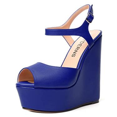 Imagem de WAYDERNS Sapato feminino sólido com tira no tornozelo fosco fashion fivela noturna peep toe plataforma salto alto salto alto 15 cm, Azul royal, 5