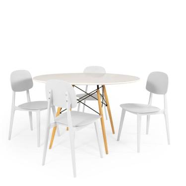 Imagem de Conjunto Mesa de Jantar Redonda Eiffel Branca 120cm com 4 Cadeiras Itália - Branco