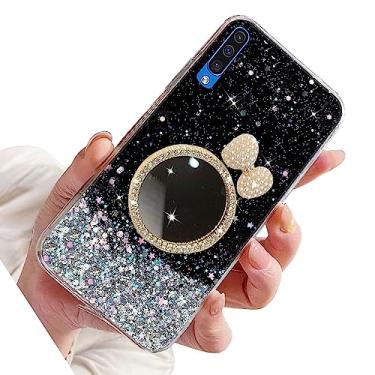 Imagem de Rnrieyta Capa Miagon com glitter para Huawei P30, capa protetora de silicone macia e fina com estrela brilhante para meninas e mulheres, laço espelhado preto