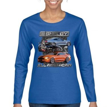 Imagem de Camiseta feminina Shelby All American Cobra manga longa Mustang Muscle Car Racing GT 350 GT 500 Performance Powered by Ford, Azul, P