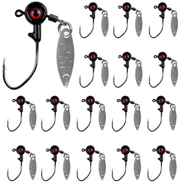 Imagem de Crappie Jigs Big Eye Jig Heads, 16 peças de ganchos de cabeça redonda e plana, lâminas giratórias, anzóis de pesca pintados, iscas para truta robalo (preto, 1/226.8 g)