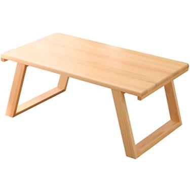 Imagem de Mesa de computador para cama, mesa dobrável para janela de sacada, mesa de centro tatami, mesa baixa de madeira, peitoril da janela, mesa de chão (cor: amarelo, tamanho: 70 * 40 * 30 cm) (amarelo 60 *