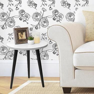 Imagem de Safiyya Papel de parede de 1,498 cm x 43,94 cm de papel de contato preto e branco papel de parede floral autoadesivo removível para cobertura de quarto rolos de vinil