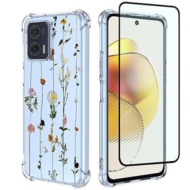 Imagem de GTBDEKI Capa de telefone para Moto G73, Motorola G73 5G capa com protetor de tela, capa transparente com padrões de jardim de flores capa protetora para celular Motorola Moto G73 5G jardim floral