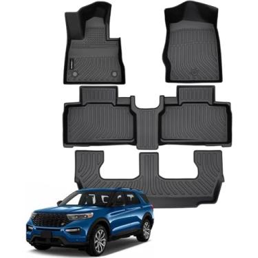 Imagem de Auxko All Weather Floor Mats Fits for Ford Explorer 2020-2023 7 Seat Full Set TPE Rubber Liners Set All Season Guard Odorless Anti-Slip Floor Mats for 1st & 2nd & 3rd Row