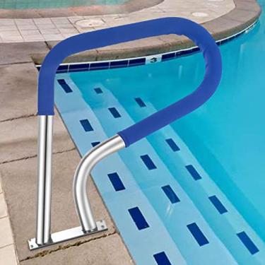 Imagem de Trilho de piscina para piscinas enterradas (30 x 22), corrimão de piscina 304SS com capa azul antiderrapante.