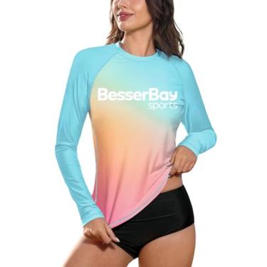 Imagem de BesserBay Camiseta feminina de manga comprida com proteção solar UV Rashguard, Multicolorido | Gradiente, XXG