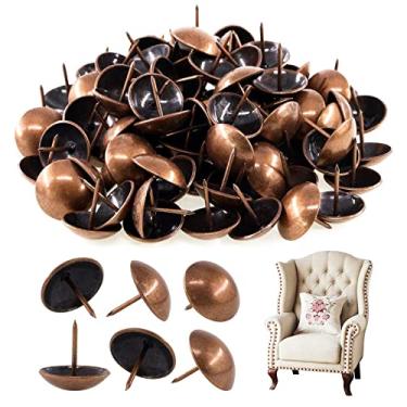 Imagem de Rustark — Conjunto de pinos decorativos para decoração de estofamento antigo para móveis, sofás, tachas, unhas, pinos para móveis estofados — Cobre vermelho, 1'' [100pcs]