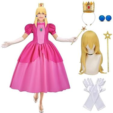 Imagem de CAKKA Princess Costume Adult, Halloween Women Princess Dress Wig Crown Earrings Wand Gloves Accessories Cosplay Set, Halloween Costume Dress Up Outfit for Women （XL）