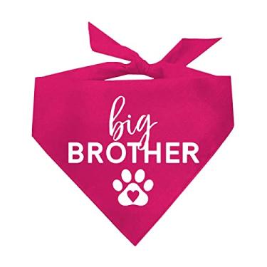 Imagem de Bandana Big Brother Heart Paw Dog | Triângulo ajustável 100% algodão | Feito nos EUA | Novo bebê | Acessório de sessão de fotos de anúncio de gravidez | Revelação de gênero | Rosa choque tamanho único
