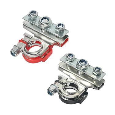 Imagem de Kit de 2 terminais automotivos de terminais de cabos de bateria de 12 V, terminais de bateria de 3 vias, positivo e negativo, aplicável em carro, barco, van e mais