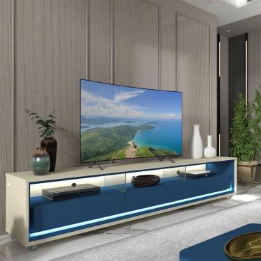 Imagem de Rack para Tv até 85 Polegadas com Led com Rodízios Requinte 211cm Off White/Azul Royal