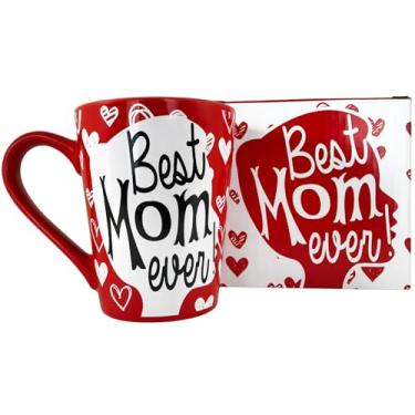 Imagem de Caneca de café para o dia das mães KINREX – Óculos de chá de cerâmica Best Mom Ever – para mães e avós – Vermelho – 340 ml
