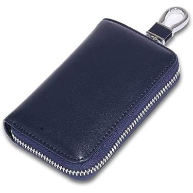 Imagem de Carteira de porta-chaves, porta-chaves de carro, porta-chaves de couro genuíno, bolsa para chaves de carro, à prova d'água, portátil, bolsa com zíper, porta-cartões, carteira com 6 ganchos,