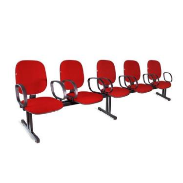 Imagem de Longarina Diretor 5 Lugares Braços Tecido Vermelho - Shop Cadeiras