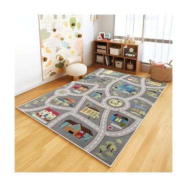 Imagem de Tapete infantil analógico ABC para sala de jogos, carro, vida urbana, rodovia, para carros, mapa divertido da cidade para quarto de meninos (119 x 177 cm, cidade noturna)
