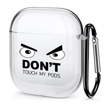 Imagem de Capa transparente para Apple AirPods, capa divertida Don't Touch My PODS com chaveiro, olhos grandes, desenho kawaii fofo para AirPods 2ª geração, capa transparente macia à prova de choque para homens