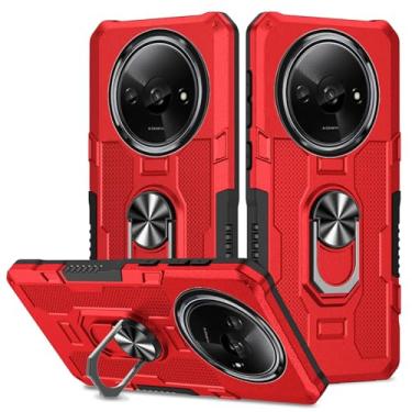 Imagem de Sidande Capa para Xiaomi Redmi A3, 23129RN51X, suporte de suporte resistente, suporte magnético embutido para carro, à prova de choque, capa protetora para celular para Xiaomi Redmi A3 Vermelho