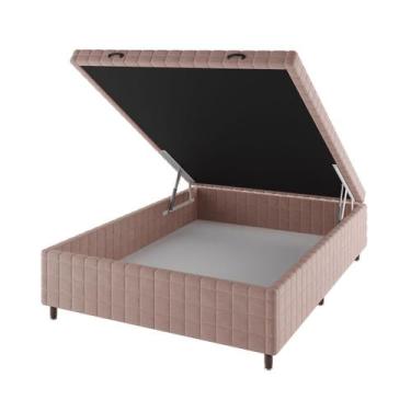 Imagem de Base de Cama Box Casal Vision com Baú Rústico/Rose - Vian, Rosa, Moder