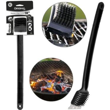 Imagem de Escova de aco para grelha churrasqueira com raspador cabo plastico pre