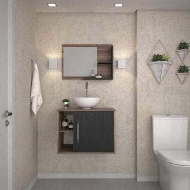 Imagem de Conjunto para Banheiro Gabinete com Cuba Redonda R30 e Espelheira Laur