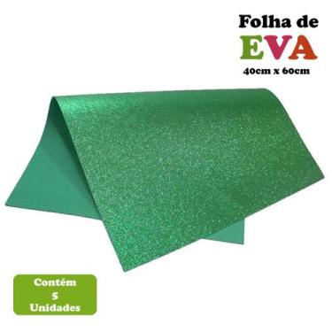 Imagem de Pacote Eva Emborrachado 5 Unidades C/ Glitter 40x60cm - LeoArts, Verde