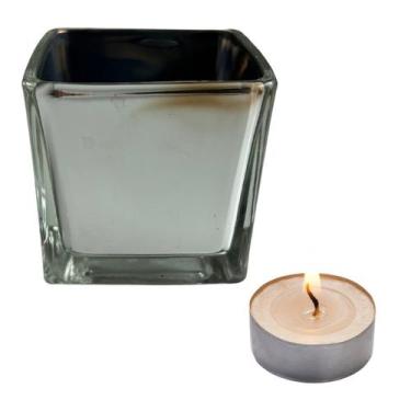 Imagem de Porta Vela Castiçal Vaso de Vidro Quadrado p/ Decoração 100ml - Freeco