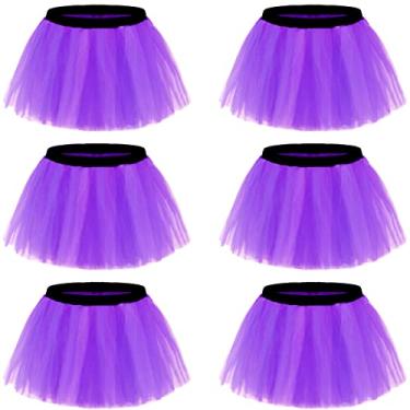 Imagem de Ibeauti Pacote com 6 saias tutu femininas de tule com 3 camadas elásticas e fofas tutus dos anos 80, fantasia de Halloween, 6 roxo (cintura 56-96,5 cm), M