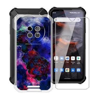 Imagem de HGJTFANY Capa de telefone + protetor de tela para Oukitel WP19 Pro (6,7 polegadas), capa transparente de silicone macio ultra fina à prova de choque para Oukitel WP19 Pro capa com vidro temperado - rosa névoa