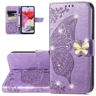 Imagem de Monwutong Capa carteira para Samsung Galaxy M34, capa flip de couro PU à prova de choque com estampa de borboleta 3D, fecho magnético e compartimentos para cartões de dinheiro, coldre para celular