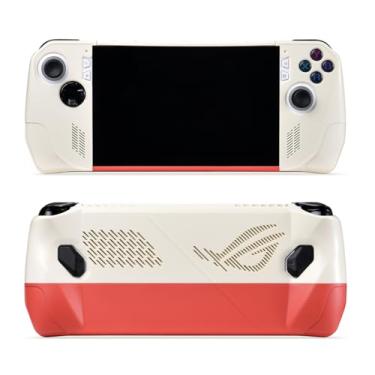 Imagem de UYIYE Capa protetora para ASUS ROG Ally com camada de chave de 0,7 mm, alça de couro bovino, posicionamento preciso do orifício, compatível com console portátil ROG Ally Gaming (Bege-Vermelho)